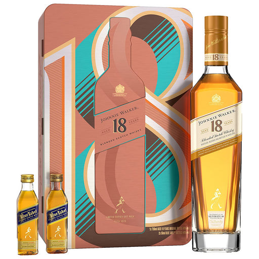 Johnnie Walker 18 Year Old Whisky 70cl With 2x5cl Blue Label Minis In Gift Tin