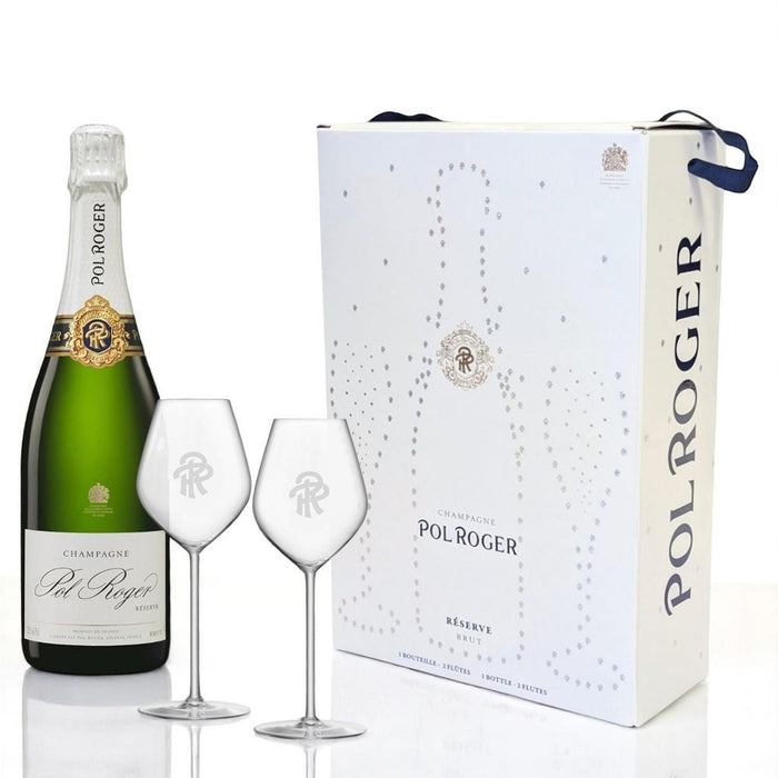 Pol Roger Brut Reserve Champagne Two Glass Gift Set