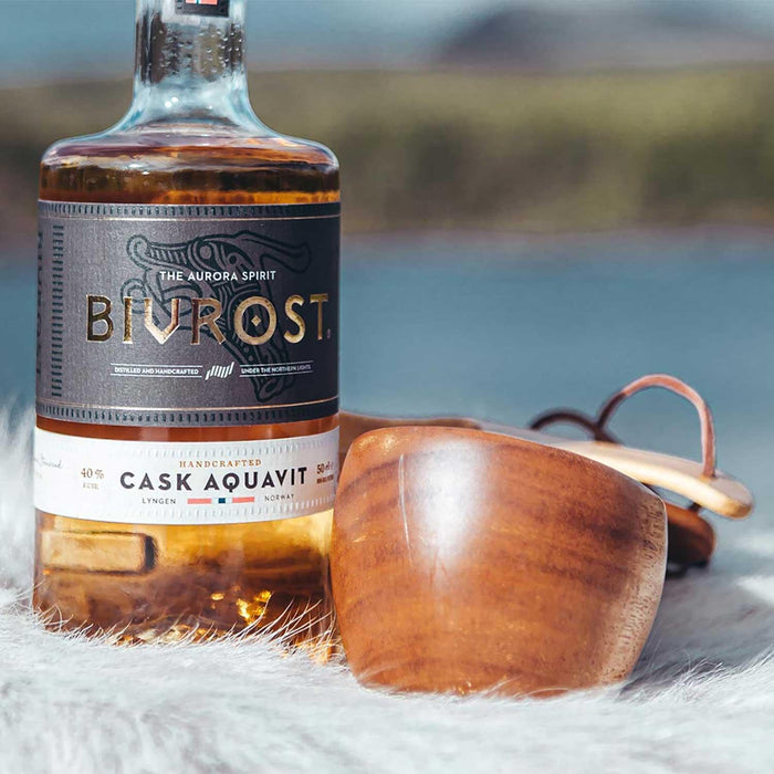 Handcrafted Bivrost Cask Aquavit With Norway In Background