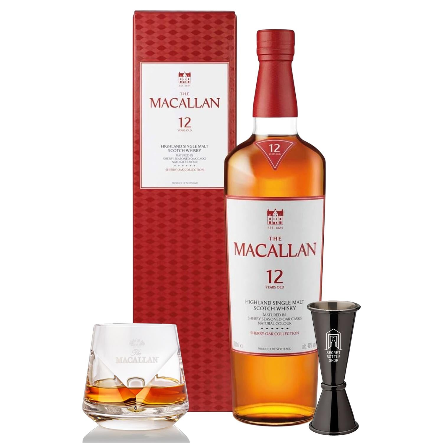 セール‼️レア‼️The Macallan 12年 ギフトセット グラス付き Macallan 12 Year Old Sherry Cask Whisky Glass & Jigger Set | Next