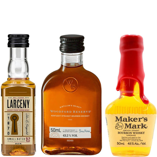 Bourbon Miniature Trio, Larceny, Makers Mark & Woodford Reserve