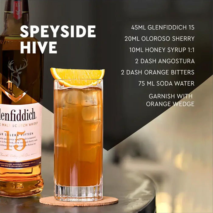 Glenfiddich 15 Year Old Whisky, H. Upmann Cigar & Highball Glass Gift Bundle 70cl