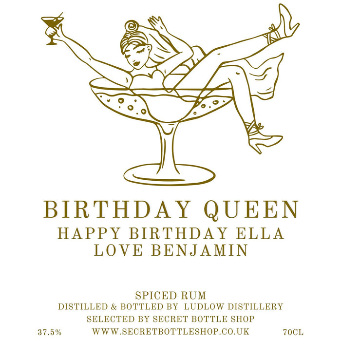 Personalised Birthday Queen Engraved Rum Example Design