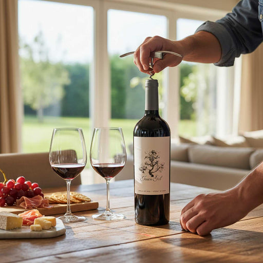 Person opening a bottle of Juan Gil 12 Silver Label Monastrell