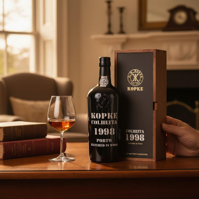 A Gifted Kopke Colheita Port 1998 In Wooden With Glass