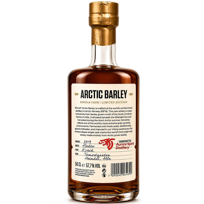 Back Of Bivrost Arctic Barley Whisky Bottle