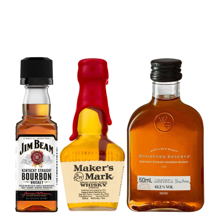 Bourbon Miniature Trio, Jim Beam, Maker's Mark & Woodford Reserve 3 x 5cl