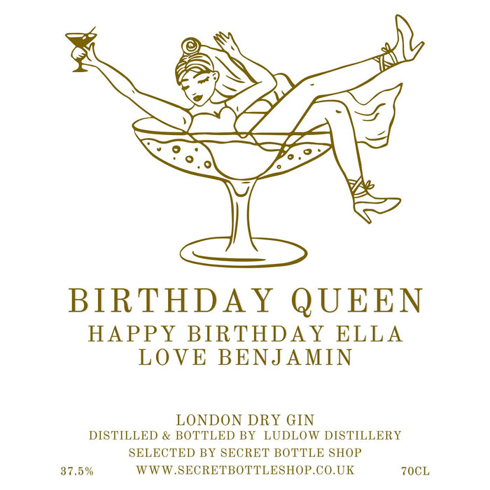 Personalised Birthday Queen Engraved Gin Example Design