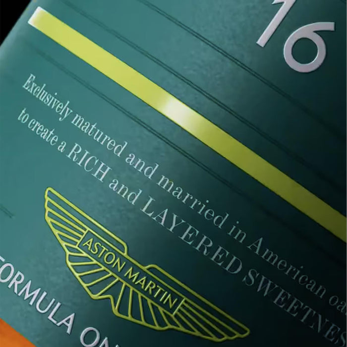 Close Up Of Glenfiddich 16 Year Old Aston Martin F1 Whisky Label
