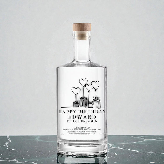 Personalised Happy Birthday Presents & Balloons Engraved Gin