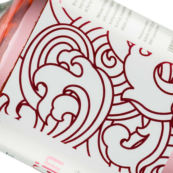 Close Up Of Bivrost Arctic Pink Gin Label