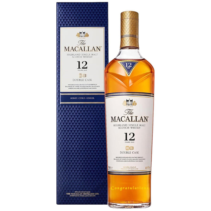 Macallan 12 Year Old Double Cask Whisky Gift Boxed With Congratulations Engraved