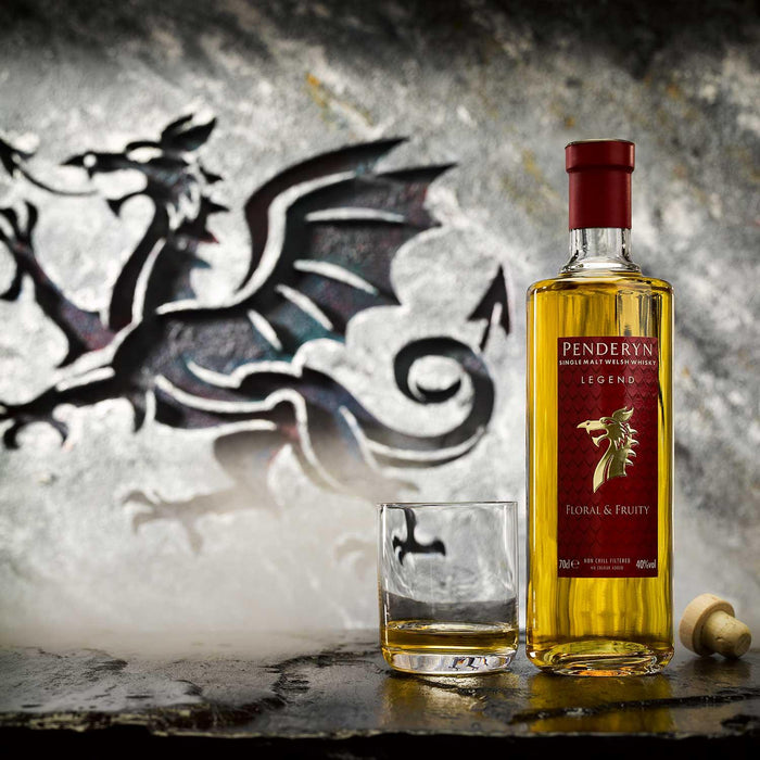 Penderyn Legend Single Malt Welsh With Dragon In Background