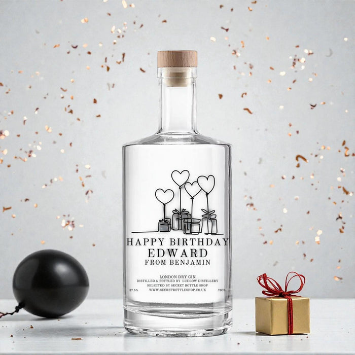 Personalised Happy Birthday Presents & Balloons Engraved Gin perfect for birthday gifting