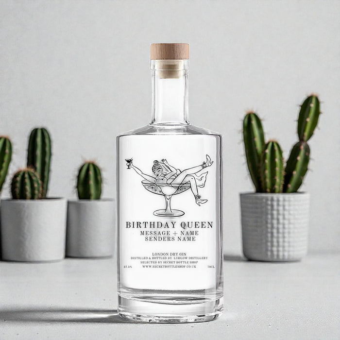 Personalised Birthday Queen Engraved Gin for birthday gifting