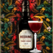 Bottle Of Heering Cherry Liqueur  With Colourful Botanical Themed Background