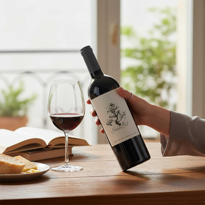 Person holding a bottle of Juan Gil 12 Silver Label Monastrell