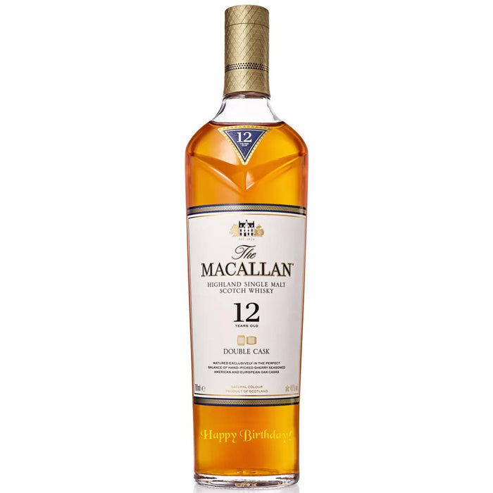 Macallan 12 Year Old Double Cask Whisky Happy Birthday Engraved