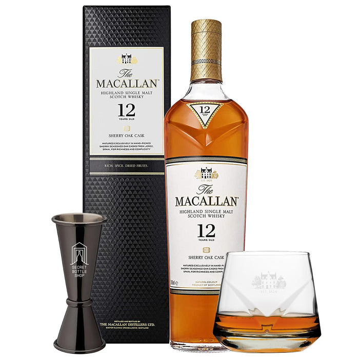 Macallan 12 Year Old Sherry Cask Whisky Glass & Jigger Set 70cl