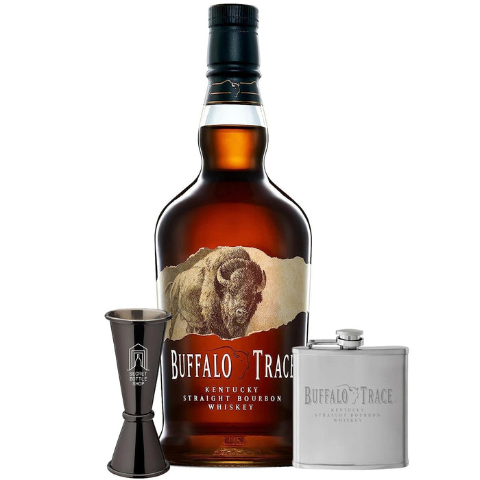 Buffalo Trace Kentucky Straight Bourbon With Hip Flask & Jigger
