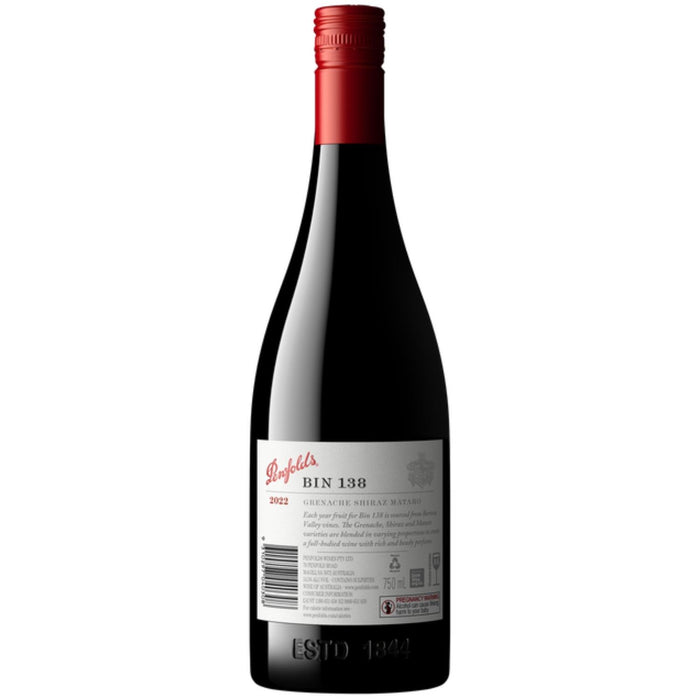 Penfolds Bin 138 Grenache Shiraz Mataro Back Label