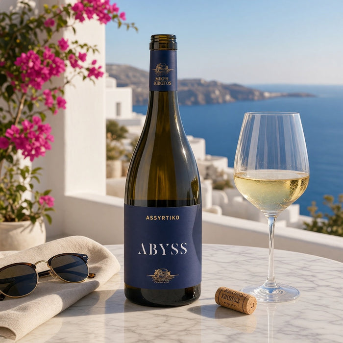 Lantides Estate Abyss Assyrtiko enjoyed with a sea view in Greece