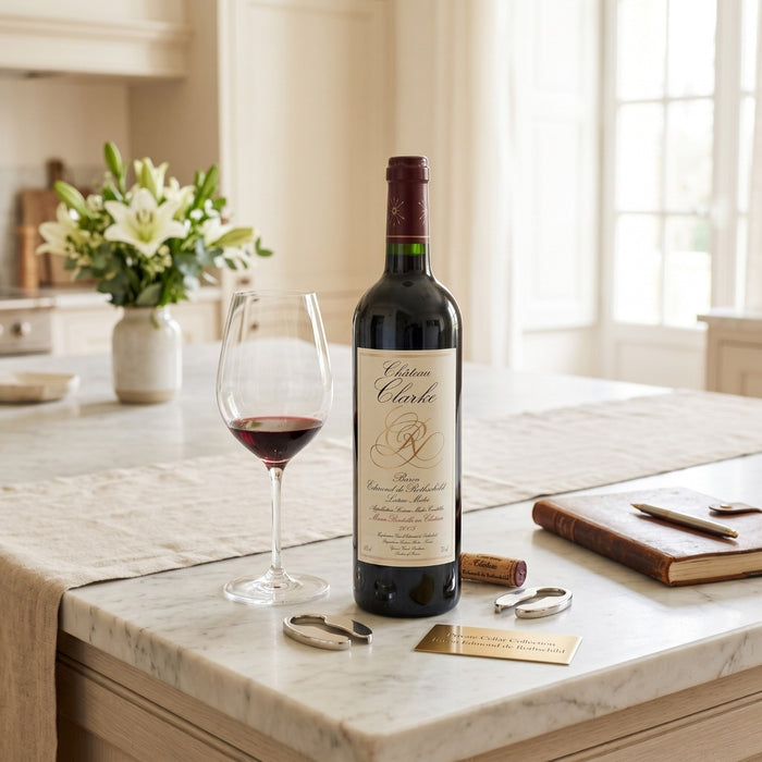 A bottle of Chateau Clarke 2005 in the home.