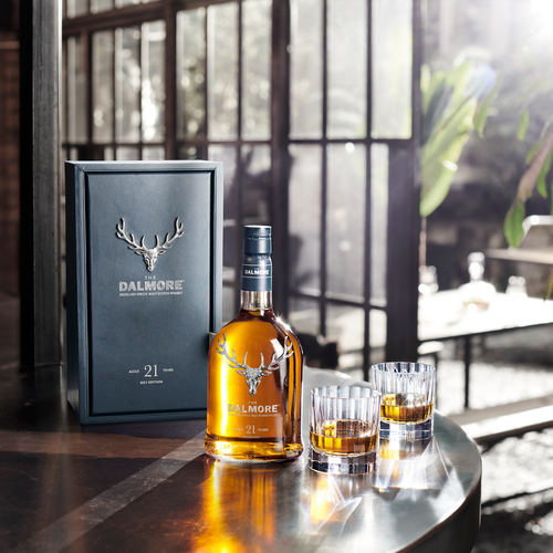 Bottle Of Dalmore 21 Year Old Whisky 2023 Release And Two Glasses