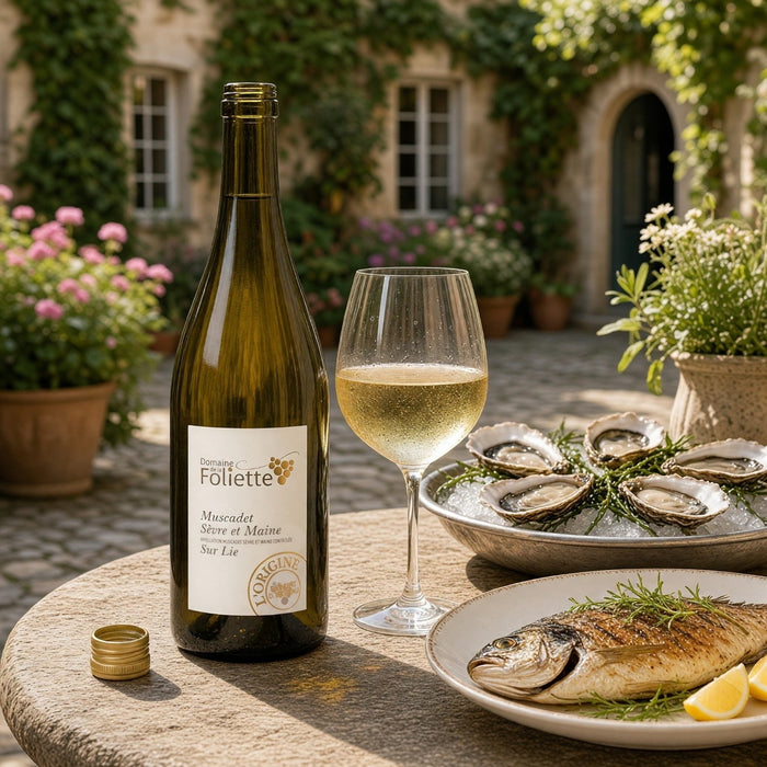 Domaine de La Foliette Muscadet Cuvee L'Origine 2025 with fish and seafood.