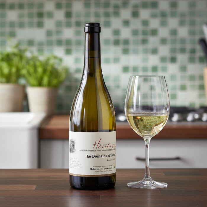 Le Domaine d'Henri Chablis 1er Cru Fourchaume Heritage 2020 with glass