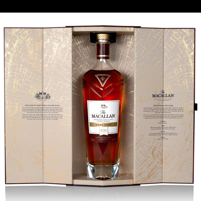 Gift Box Open Displaying The Macallan Rare Cask 2024 Release Whisky