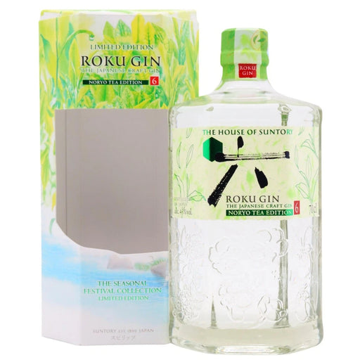 Roku Gin bottle and packaging with Noryo Tea Edition label on a white background