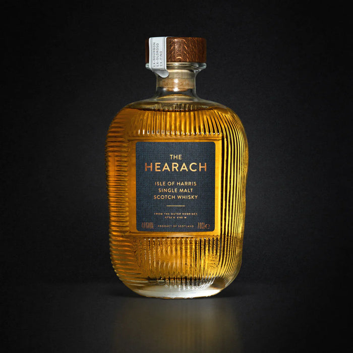 Bottle of The Hearach Isle of Harris Single Malt Scotch Whisky on a black background