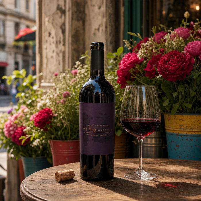 Zuccardi Tito Malbec Cabernet Franc outside a flower shop