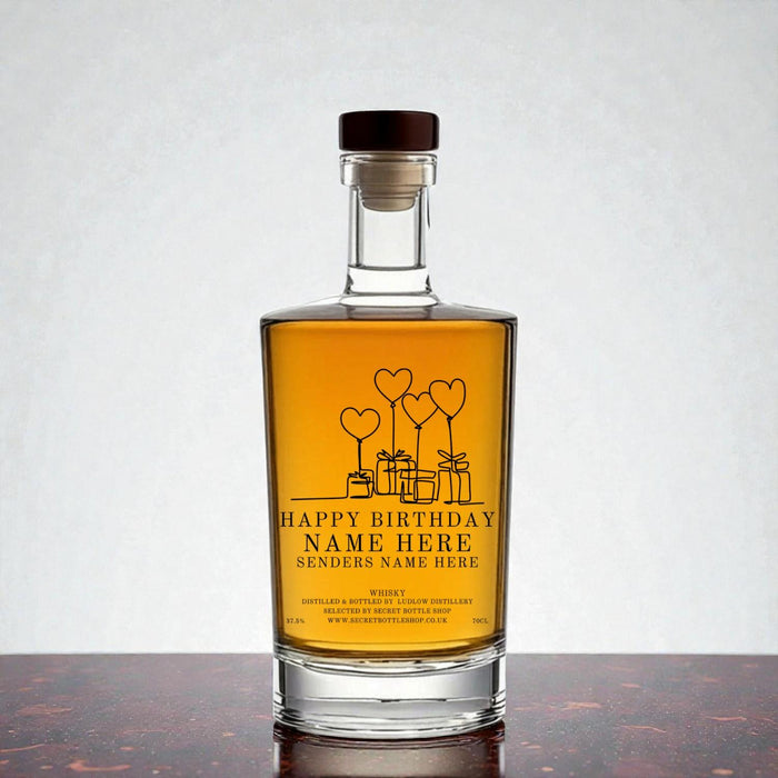 Personalised Happy Birthday Presents & Balloons Engraved Whisky 70cl