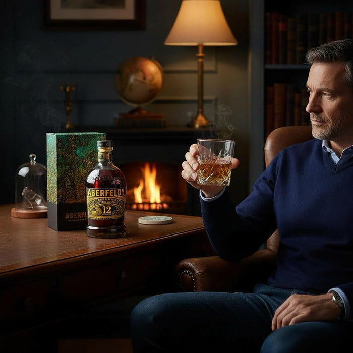 Man Enjoying Aberfeldy 12 Year Old Whisky Steven Cox Limited Edition