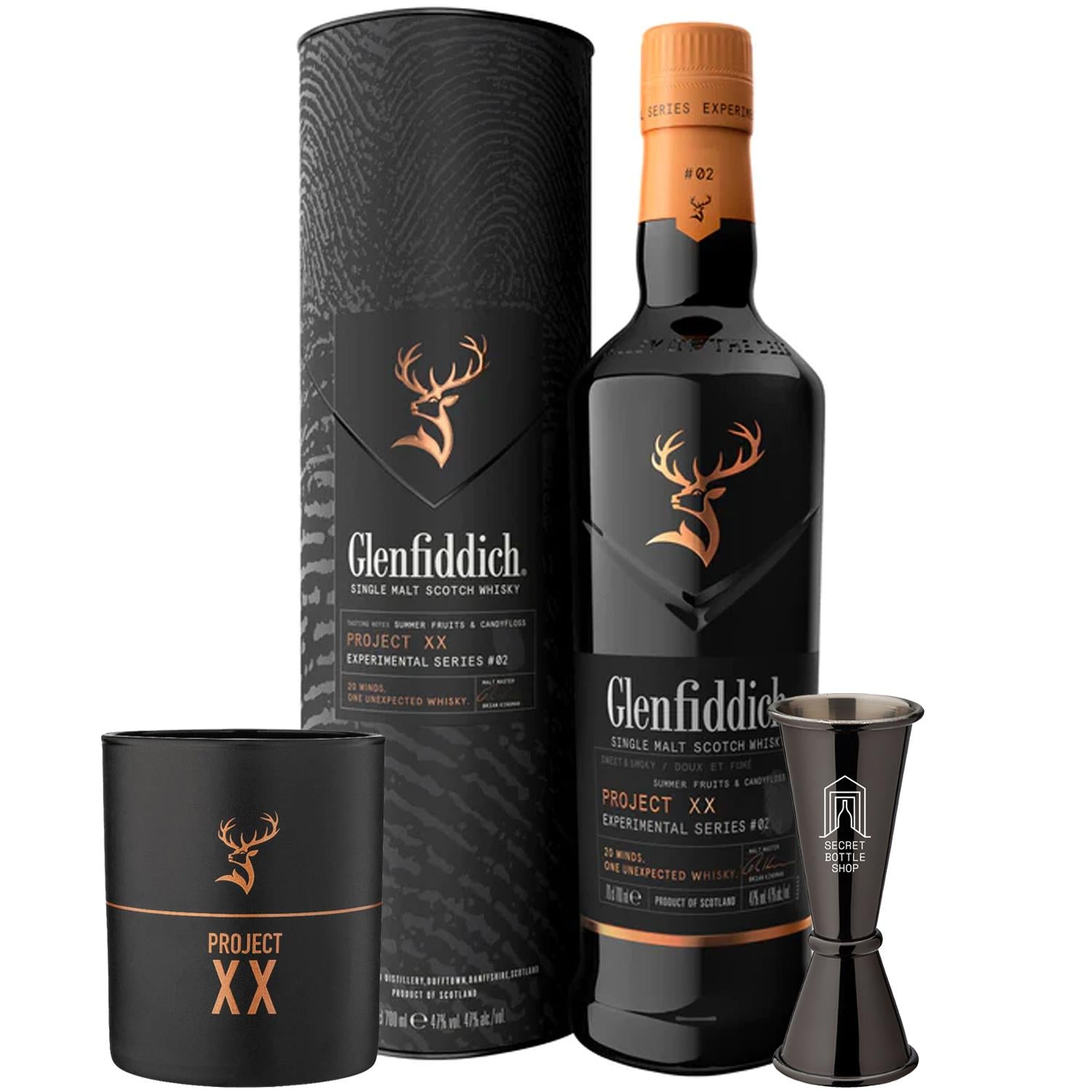 Glenfiddich  スコッチウイスキー お皿 セット Glenfiddich Project XX Whisky With Branded Glass & Jigger Gift Set