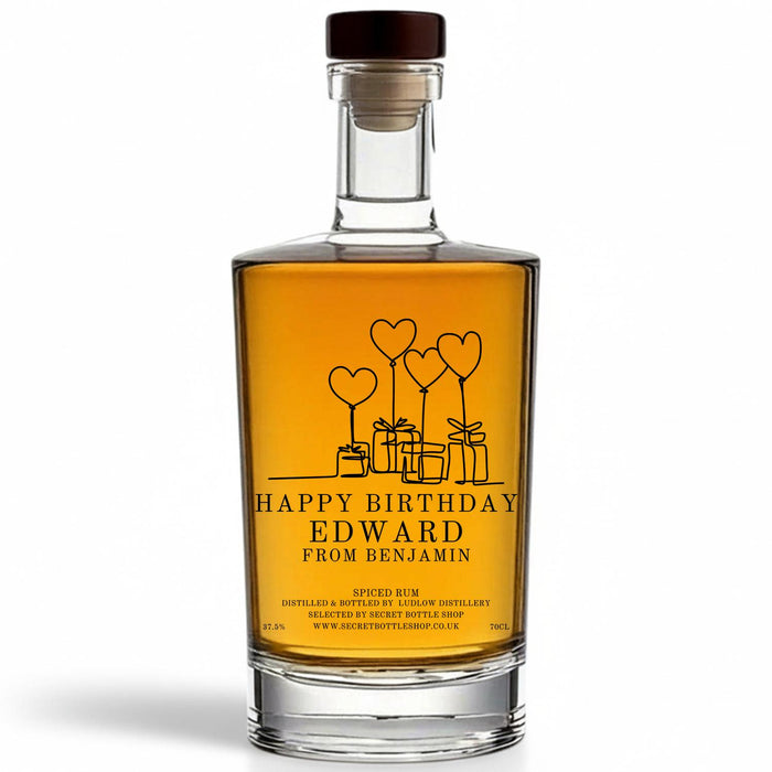 Personalised Happy Birthday Presents & Balloons Engraved Rum 70cl