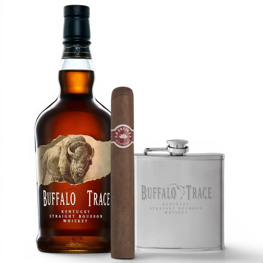 Buffalo Trace Bourbon, Cigar &amp; Hip Flask Gift Bundle
