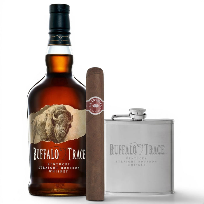 Buffalo Trace Bourbon, Cigar &amp; Hip Flask Gift Bundle