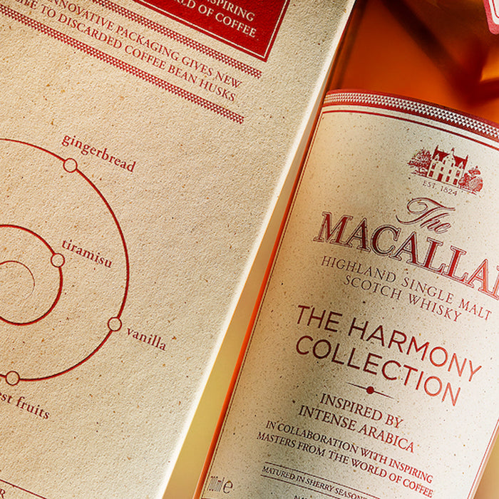 Macallan Harmony Collection Intense Arabica Whisky Label & Box Close Up