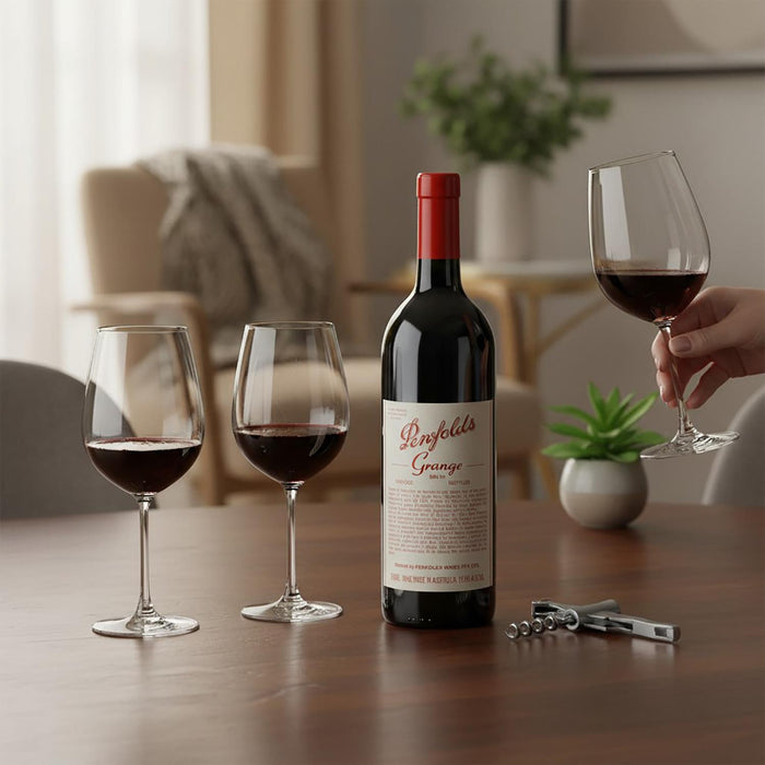 Bottle Of Penfolds Grange Bin 95 & Glasses