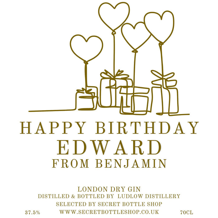 Personalised Happy Birthday Presents & Balloons Engraved Gin Example Design