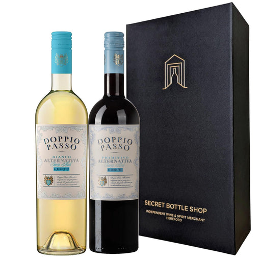 Doppio Passo 2x75cl Alcohol free Wine in Secret Bottle Shop branded gift box