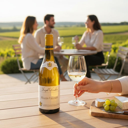 People enjoying a bottle of Joseph Drouhin Macon Villages in the garden