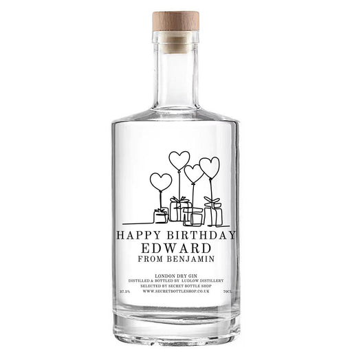 Personalised Happy Birthday Presents & Balloons Engraved Gin 70cl