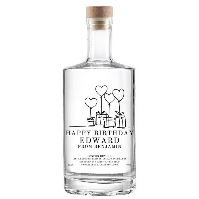 Personalised Happy Birthday Presents & Balloons Engraved Gin 70cl