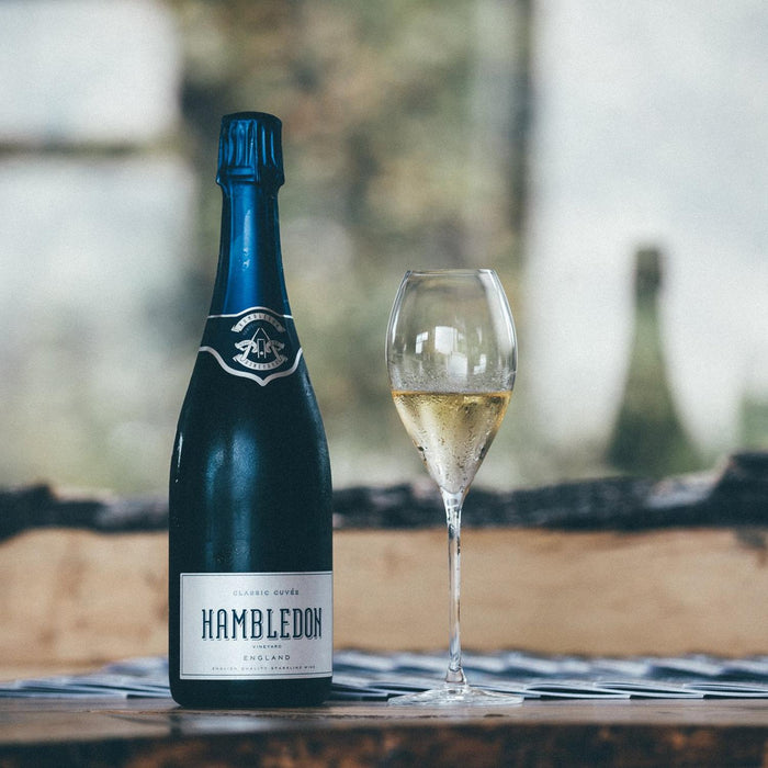 Bottle Of Hambledon Classic Cuvee English Sparkling Wine With Wine Glass 