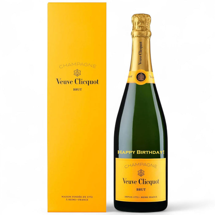 Veuve Clicquot Yellow Label Brut NV Champagne Happy Birthday Engraved Gift Boxed 75cl