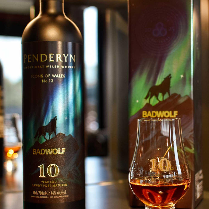 Penderyn 10 Year Old Icon of Wales Bad Wolf Whisky & Glass